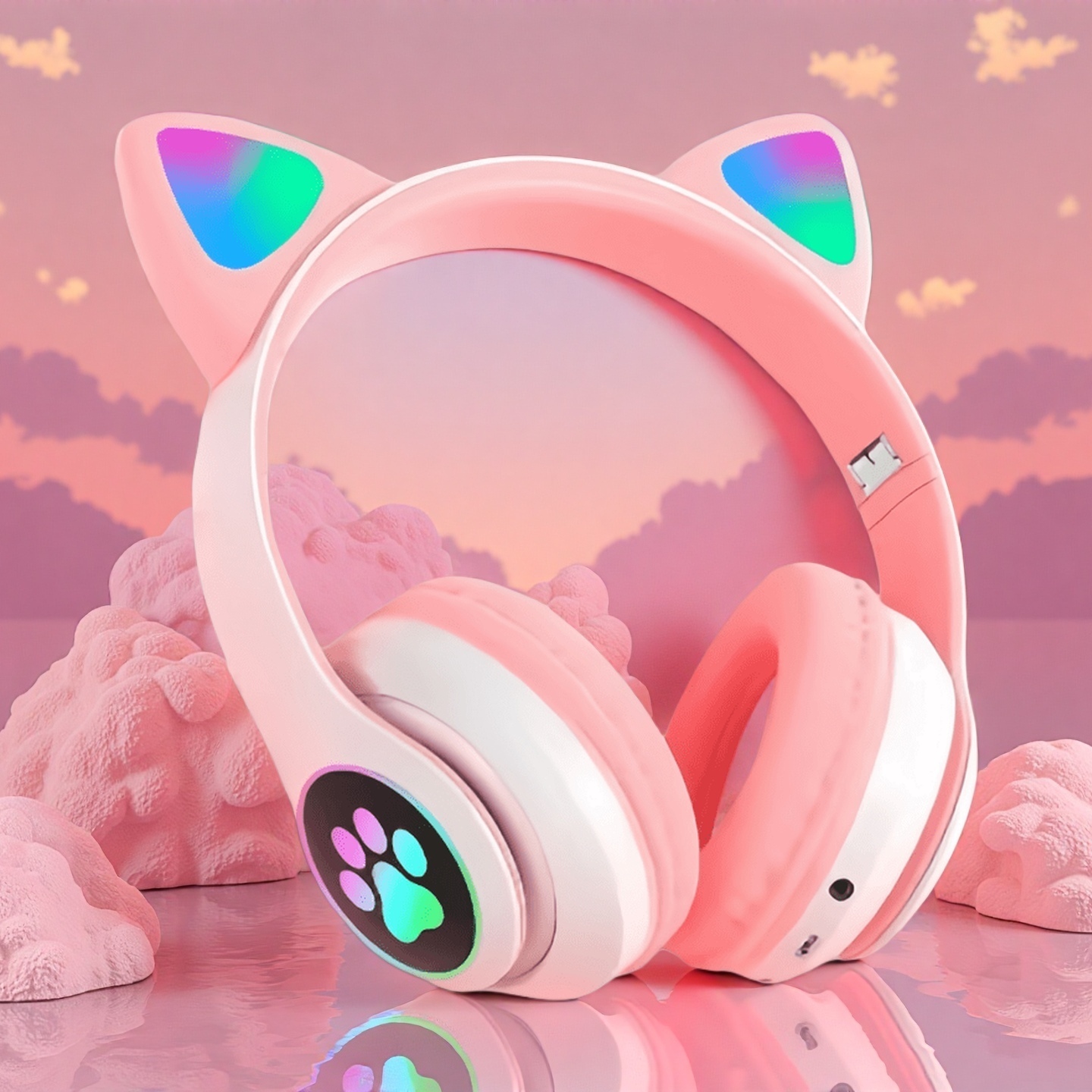Wired Earphone Lightning - 새로운 플래시 라이트 귀여운 고양이 귀