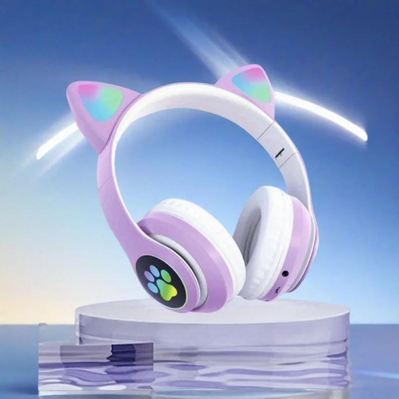 새로운 플래시 라이트 귀여운 고양이 귀 무선 헤드폰 마 - Wired Earphone Lightning 리뷰 및 가격